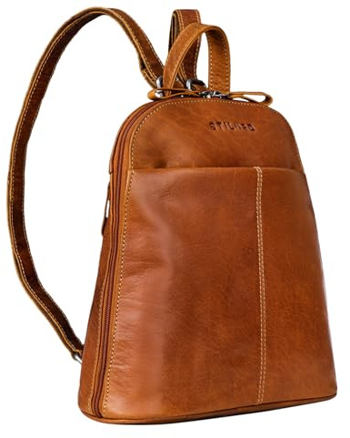 STILORD Olivia City Rucksack Damen Leder Daypack Kleiner Lederrucksack Rucksackhandtasche zum Ausgehen für 9,7 Zoll iPads und 10,1 Zoll Tablets echtes Leder Farbe:Brandy - braun
