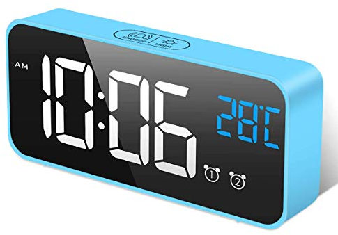 HOMVILLA Wecker Digital mit Große LED Temperaturanzeige, Digitaler Wecker mit Dual Alarm, Snooze, 4 Stufen Einstellbarer Helligkeitsdimmer und 10 Musik für Nachttisch Schlafzimmer