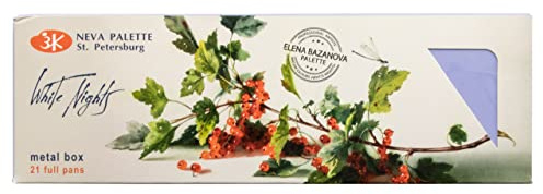 White Nights russischer Aquarellkasten Sonderedition Bazanova mit 21 ganzen Näpfen hochwertiger russischer Aquarellfarbe, hohe Brillanz und Leuchtkraft