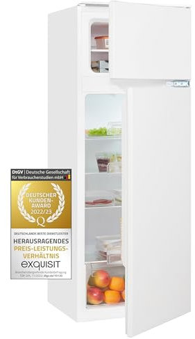 Exquisit® Frigorífico Combi Integrable 205L, Blanco, Clase E, Congelador 4 Estrellas, Puerta Reversible, Estantes de Cristal, Iluminación LED, Medidas (145,1 x 54,0 x 54,0 cm)