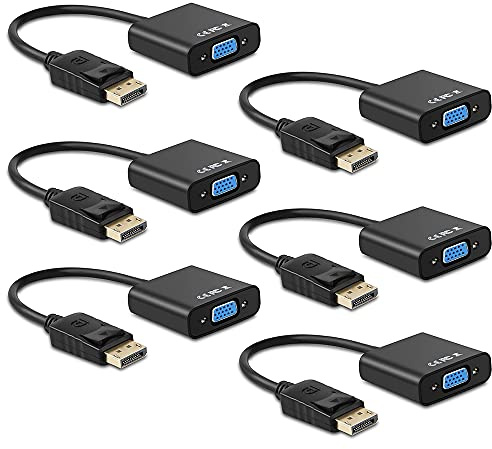 Display Port to VGA, Multi-Pack Gold-Plated DisplayPort to VGA Converter Adapter (Male to Female) for Computer, Desktop, Laptop, PC, Monitor, Projector, HDTV, HP, Lenovo, Dell, ASUS and More (6-Pack)