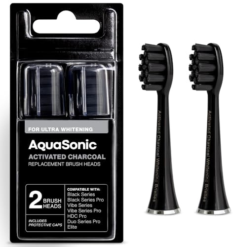 AquaSonic Genuine Standard Replacement Brush Heads | for Normal & Sensitive Teeth | Compatible with Many AquaSonic Toothbrush Handles (2 Pack Black)