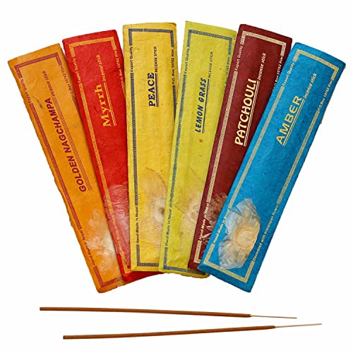 Himalayan Premium Räucherstäbchen Set 6x15 stück, Handgemacht in Nepal, Duftstäbchen Ohne Chemie, 100% natürlich & Bio