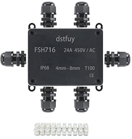 dstfuy Power Abzweigdose, ABS IP68 wasserdichtes gehäuse. Mit 24 A Barrier Terminals Elektrischer Anschluss Projektbox für 4–8 mm Durchmesser Draht (FSH716)