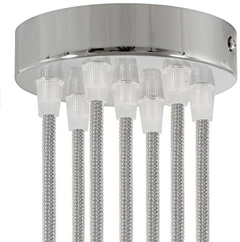 Baldachin für Texilkabel, Lampen Baldachin Metall. 1/2/3/5/7 Loch. Weiß, Schwarz, Chrom, Kupfer, Messing, Perlschwarz (7 Loch Chrom)