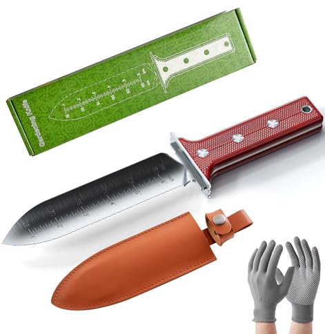 AKAKD Gardening Hori Hori Garden Knife - Gardening Knife,Soil Kniver, Serrated Side Weeding,Digging,Garden Knives With Sheath,Full Tang Hori Hori