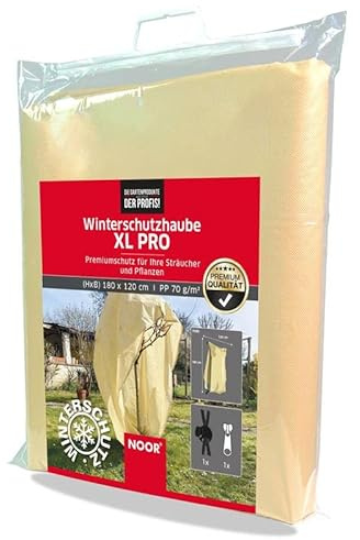 NOOR Winterschutzhaube PRO XL - Beige 180x120 cm | Frostschutz Wintervlies für Topf- & Kübelpflanzen - atmungsaktiv, wasser- & lichtdurchlässig - mit Zugband und Reißverschluss