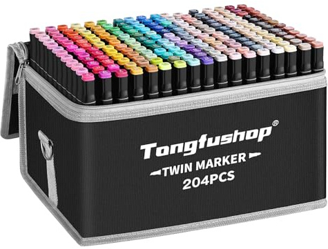 Tongfushop Filzstifte Marker Set, 204 Farben Alkohol Marker mit Feinspitze & Breitspitze, 2-Sekunden Schnelltrocknend, Alkohol Stifte mit Anti-Seepage Abstandshaltern für Malerei, Design
