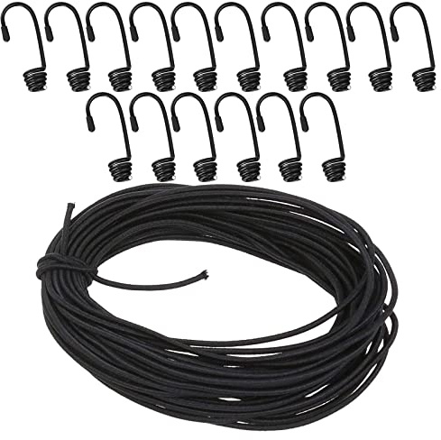Gummischnur, 6mm×15m Expanderseile,Mit 16 Stück Haken Gummiseil, für Camping, Anhängerplane, Güterverkehr, mit Haken Zubehör DIY (2,5cm x 6cm)