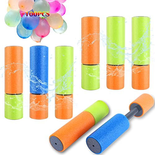 Aottom 8 Stück Wasserpistole Kinder, Wasserpistolen Schaumstoff 15.5CM Set mit 100St Wasserbomben Luftballons, Spritzpistole Wasser Bunte für Jungen und Mädchen Party Strand Pool Spielzeug
