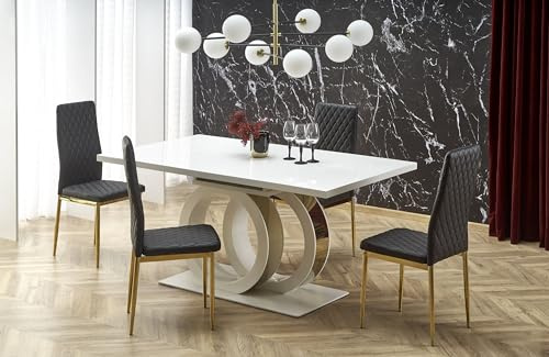 designimpex Design Esstisch HAG-777 Weiß Hochglanz - Gold ausziehbar 160-200 cm