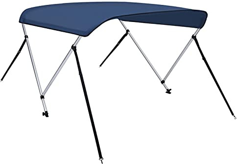 Homgoday Toldo Bimini de 2 Arcos Techo de Embarcación Barco Protegedor de Sol Luz Lluvia Parasol Altura Ajustable Recubrimiento de PU Azul Marino