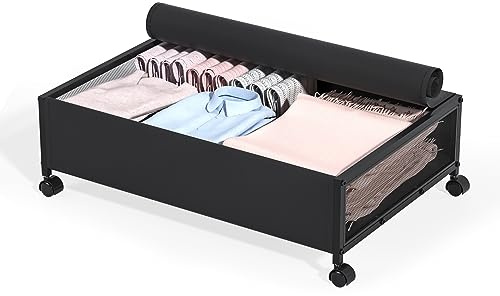 Hanstore Unterbettkommode mit Rollen, Unterbettbox mit Deckel, Metall-Schubladenbehälter, Rollaufbewahrung für Schuhe, Kleidung, Spielzeug, Snacks, Bücher (1 Pack)