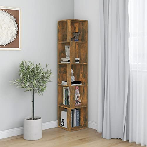 ZEYUAN Eckregal Räuchereiche 33x33x164,5 cm Holzwerkstoff, Bücherregal, Esszimmer Deko, Eckbücherregal, Eckschrank, Leiterregale, Ecke Dekoration