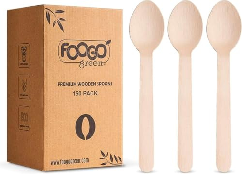 FOOGO Green Einweg-Holzbesteck Löffel 600-teilig, 16 cm, Holzbesteck kompostierbar & biologisch abbaubar – Nachhaltiges Einwegbesteck ideal für Party & Picknick
