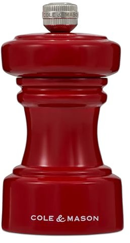 Cole & Mason H233070 Hoxton Rojo Brillo Molinillo de Pimienta, Precision+/Molienda Ajustable, Madera de Haya, 104mm, Incluye 1 x Molino, Garanzia del Meccanismo a Vita