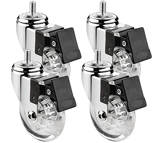 ASHILD EIN Satz von 4 Lenkrollen für Möbel, Ø 75 mm, mit Gewindestiften M8 x 15, M10 x 15 und Kugellagern, transparente Gummi-Lenkrollen, Transportrollen (Größe: 3 Zoll-M10 x 15 mm, Farbe: 4).