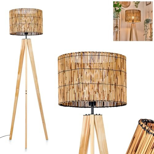 Stehleuchte Cando, Stehlampe aus Holz/Bambus in Naturfarben, Leuchte im skandinavischen Design mit rundem Schirm (Ø 40 cm) u. Fußschalter, Höhe 162 cm, 1 x E27, ohne Leuchtmittel