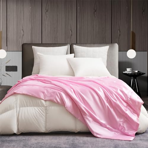 Gezu Satin Decke 150x200cm Seidendecken Rosa Einfarbig Leichte Bequeme Blitzlicht Glühen Cooles Feeling Tagesdecke Universale Sofadecke Blanket Für Bett Schlafzimmer Blanket Büro Decke