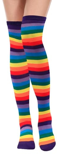 KIYFXA Hohe Kniestrümpfe, Regenbogenkniestrümpfe, lange Damensocken, lange Socken, lange Socken für Damen, lange Socken, lange Socken, Kniestreifen, lange Socken, violett, L