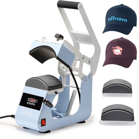 OFFNOVA Hat Heat Press Machine per tappi con 2 piastre intercambiabili, controllo temperatura e tempo con conto alla rovescia automatico, trasferimento di calore efficiente per HTV Iron On e progetti