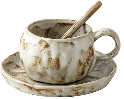 MEMEM Coffee cupMugs Handmade Rough Ceramic Coffee Mug Home Afternoon Tea Ceramic Mug Latte Coffee Cup Saucer Spoon Set Coffee Mug