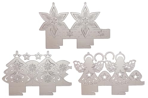 JAWSEU 3pcs Schneeflocken Laterne Stanzschablone Weihnachten Engel Stanzen Lampenschirm Stanzformen Weihnachtsbaum Prägeschablonen Schablonen für Scrapbooking DIY-Karten Weihnachtsdeko zum Basteln