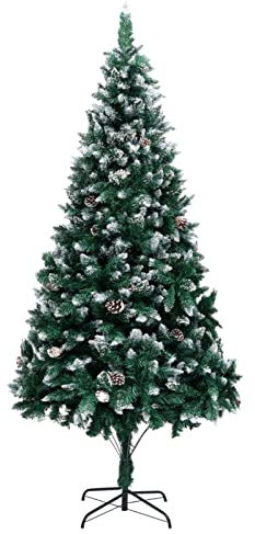 HXFFXHF Künstlicher Weihnachtsbaum mit Tannenzapfen und weißem Schnee, Dekoration für drinnen und draußen, 210 cm, modisch