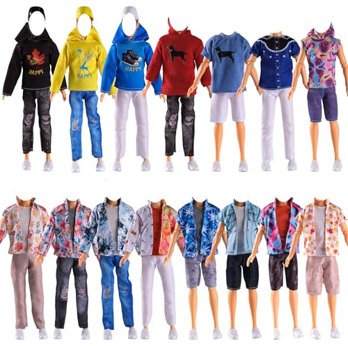 Dockkläder kompatibla med Ken-dockor, Lance Home 5 set sommarkläder vardaglig skjorta sweatshirts korta toppbyxor hattar med 5 par skor för 30 cm pojke dockor pojkvän tillbehör babygåvor (B)