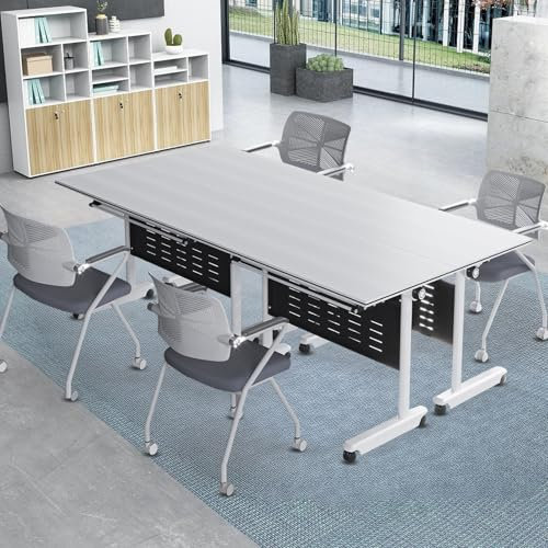 Moderner weißer klappbarer Konferenztisch für 2 10 Personen Flip Top Mobiler Besprechungstisch Trainingstisch Rollbarer Seminartisch für Büro 55,1 B x 23,6 T x 29,5 H
