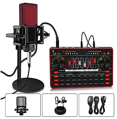 Micro de studio Carte son Microphone Audio USB casque Webdiffusion en direct carte son Interface carte son Usb externe for chanter Gardez votre voix claire(G3 With L9 Red)