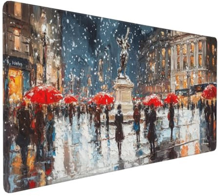 Gaming Mauspad XXL Weihnachten Mousepad 1000x500x4mm Blick auf die Straße Verlängertes Mauspad Schreibtischauflage,Genähte Kanten,Verbessert Präzision Geschwindigkeit Wasserdicht Geeignet Büro Decor