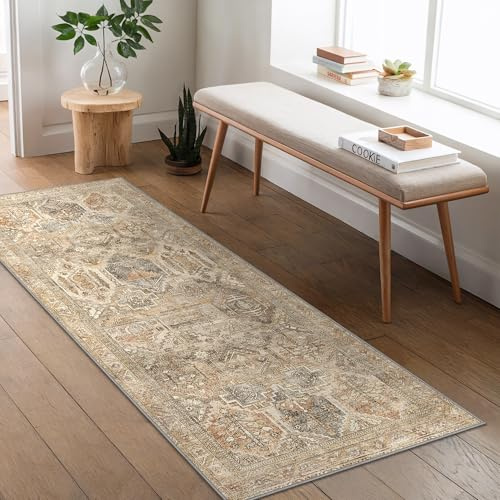 BEIMO Tapis Salon Vintage, Tapis Couloir, Chambre, Cuisine, Lavable en Machine, Salon Antidérapant, Brunâtre, 80x150cm