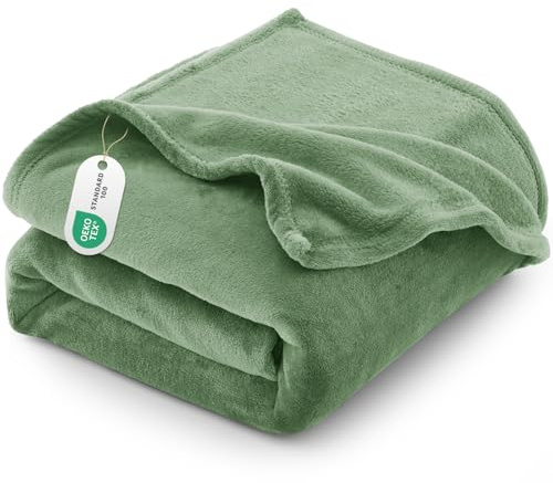 CozyLux Pläd fleecefilt, 220 x 240 cm, 2 personer, 240 x 220 cm, stor storlek, sofföverdrag, varm och mjuk plyschfilt, 220 x 240 cm, grön