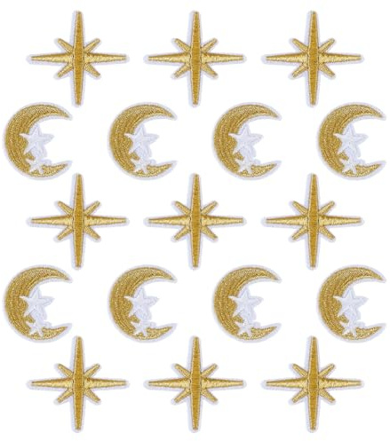 SUPERFINDING 60 Stück 2 Stile Mond Stern Bestickte Patch Monds Stern Bügeleisen Auf Patches Mond Stern Applikations Patches Bulk Kleine Aufnäher Gold Kleine Stoff Patches Für Kleidung