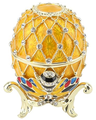 Hand Painted Easter Egg Style Trinket Box Decorative Rhinestones Enameled Trinket Box Vintage Hinged Jewelry Box for Rings Necklaces