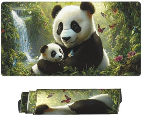 Gaming Tapis de Souris, Grand Tapis de Souris XXL 1600 x 800 x 3 mm,Paysage Panda Tapis Souris pour Clavier et Bureau, avec Bords Surpiqués et Dos Antidérapant, for Gamer Gaming Accessoire D-285