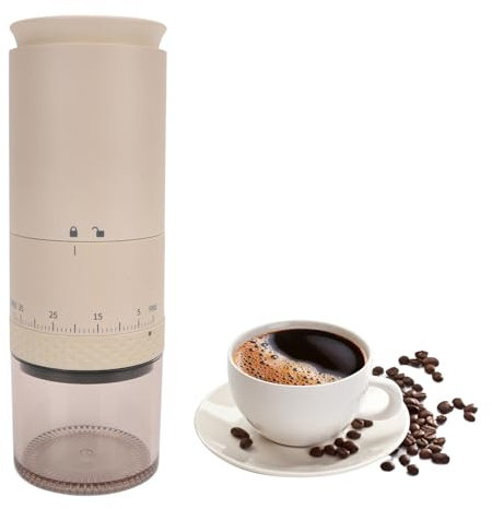 Bärbar Kaffekvarn, 110 Ml Pulverkapacitet Löstagbar Elektrisk Kaffekvarn, USB-uppladdningsbar One Touch-kaffekvarn med 38 Justerbara Malningsinställningar (Beige)