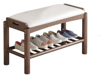 Zapatero Moderno y Sencillo, de Madera Maciza, Multifuncional, para Entrada, Dormitorio y Sala de Estar, 60 cm, Nogal.