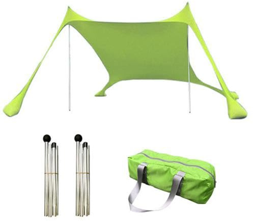 Beach Strandzelt, 210cm X 170cm Strandzelt Mit Sandsäcke, Strandmuschel Tragbarer, UV-Schutz UPF 50+ Sun Shade Shelter, Sonnensegel Camping Plane, Mit Alu-Stangen Tragetasche