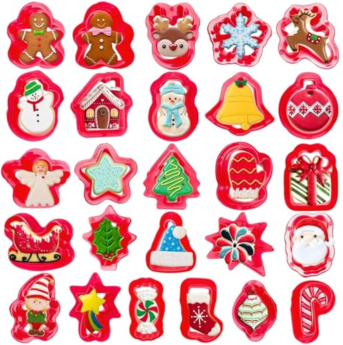 Mini Christmas Cookie Cutters Set 26 Pieces Mini Christmas Cookie Cutters Plastic Gingerbread Man Tree Snowman Reindeer Santa Claus Snowflake Candy Cane and More