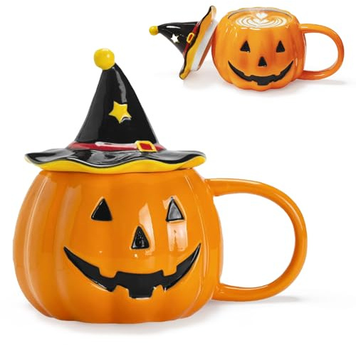 Bocguy Tasse citrouille, 320 ml, avec couvercle, pour Halloween, automne, cadeau pour anniversaire, Halloween, récolte d'automne, accessoire de fête