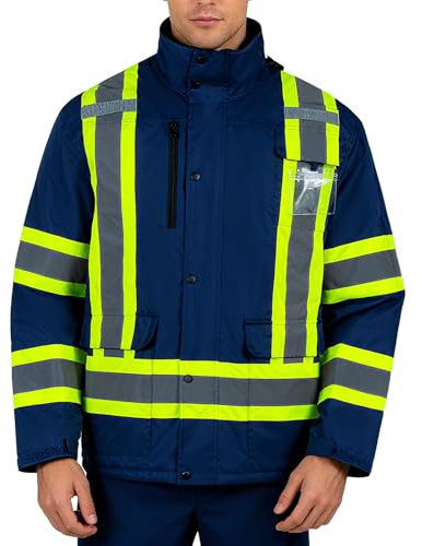 Drizomo High Visibility Safety Jacket for Men Hi Vis Reflective Construction Work Jacket Waterproof with Fleece Liner