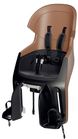 BOBIKE 8010800002 - Seggiolino Posteriore Bici Bambini Reclinabile Portapacchi EXCLUSIVE EVOLVE MAXI poggiatesta regolabile e cintura a 5 punti, fino a 22 kg, Marrone Cannella