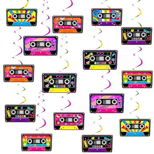 Jollyboom Kassettenband Party Dekorationen, 24pcs 80er 90er Jahre Radio Boombox Geburtstag hängende Wirbel Luftschlangen für Hip Hop Musik Geburtstag Party Supplies
