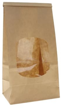 WINCUR Lot de 50 sacs à pain en papier jetables avec fenêtre transparente, fermeture à languette, pour biscuits, pain au levain, biscuits faits maison (marron, 90 x 60 x 170 mm)