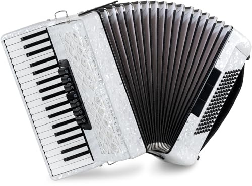 Classic Cantabile Secondo V Akkordeon 96 Bass weiß perloid – 37 Diskanttasten, 3-chörig, 5 Register - leicht & robust - Einsteiger Akkordeon inkl. Tasche & Tragegurte - für Musikschule & Zuhause
