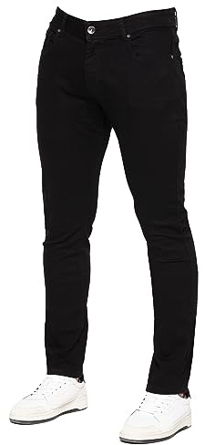 989Zé ENZO Pantalon Homme Slim Ajustement Coupe clasique Coton Stretch Denim Pantalon Jeans EZ325 Noir 28W / 30L