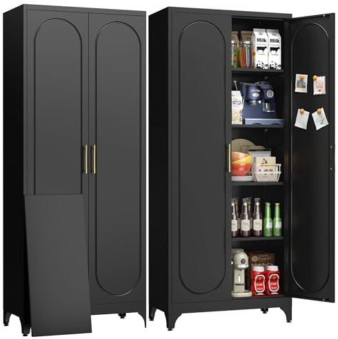TIMELESS PIECES Metallschrank Mehrzweckschrank 5 Ebenen 190 x 80 x 40 cm | Aktenschrank Schwarz mit 4 verstellbaren Einlegeböden Aufbewahrungsschrank Werkstattschrank Stahl für Schule Haus Garage