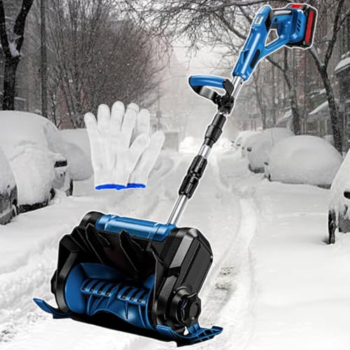 Cordless Snow Shovel, 1200W Handheld Electric Snow Blower, Rechargeable Outdoor Snow Thrower 8m Throwing Distance, 3 Directions Adjustment, for Yard,Property,School Road Red-2batteries